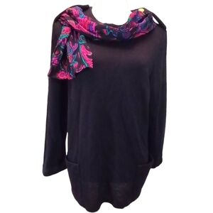 Vintage Black Sweater Tunic w 2 Pockets & Scarf Vintage 1980s